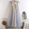 Qooth Women 7 Color Block Bow Tulle Ball Gown Skirt Elegant High Waist Fairy Mesh A-line Skirt For Spring Summer QT2127