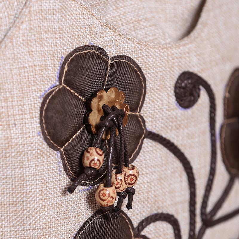 Yogodlns Модная женская сумка-тоут с цветочным принтом в национальном стиле, льняная сумка среднего возраста с верхней ручкой, дорожная женская сумка