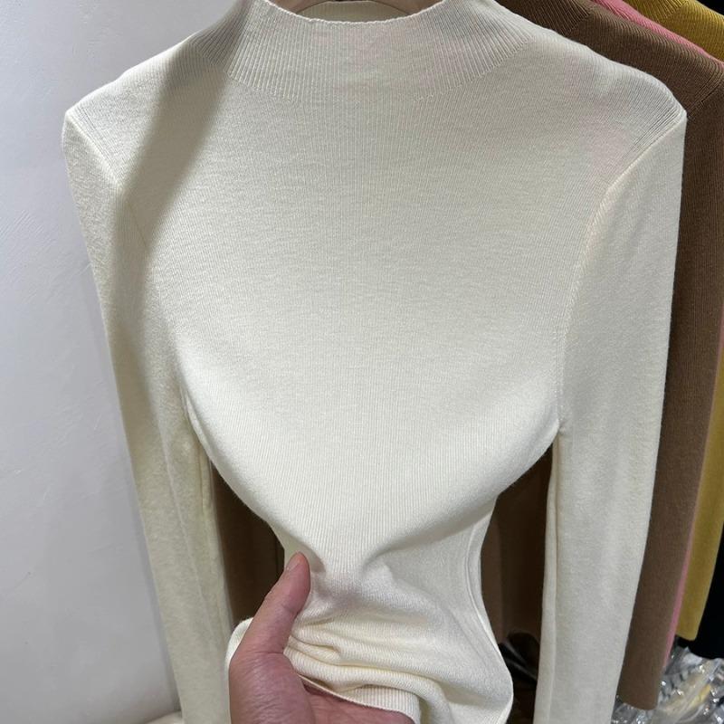 Autumn Solid Half High Neck Long Sleeve Basic Knitted Sweater Women Winter Clothing New Casual Slim Fit Pullover Sweaters Office Ladies Knitwear 25037