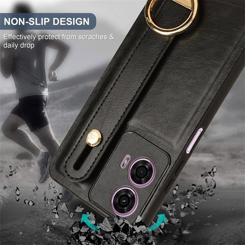 Роскошный кожаный чехол-подставка с браслетом для Motorola Moto G85 G04 G04S G14 G24 Power G34 G54 E14 с кольцом-открывателем и полной защитой