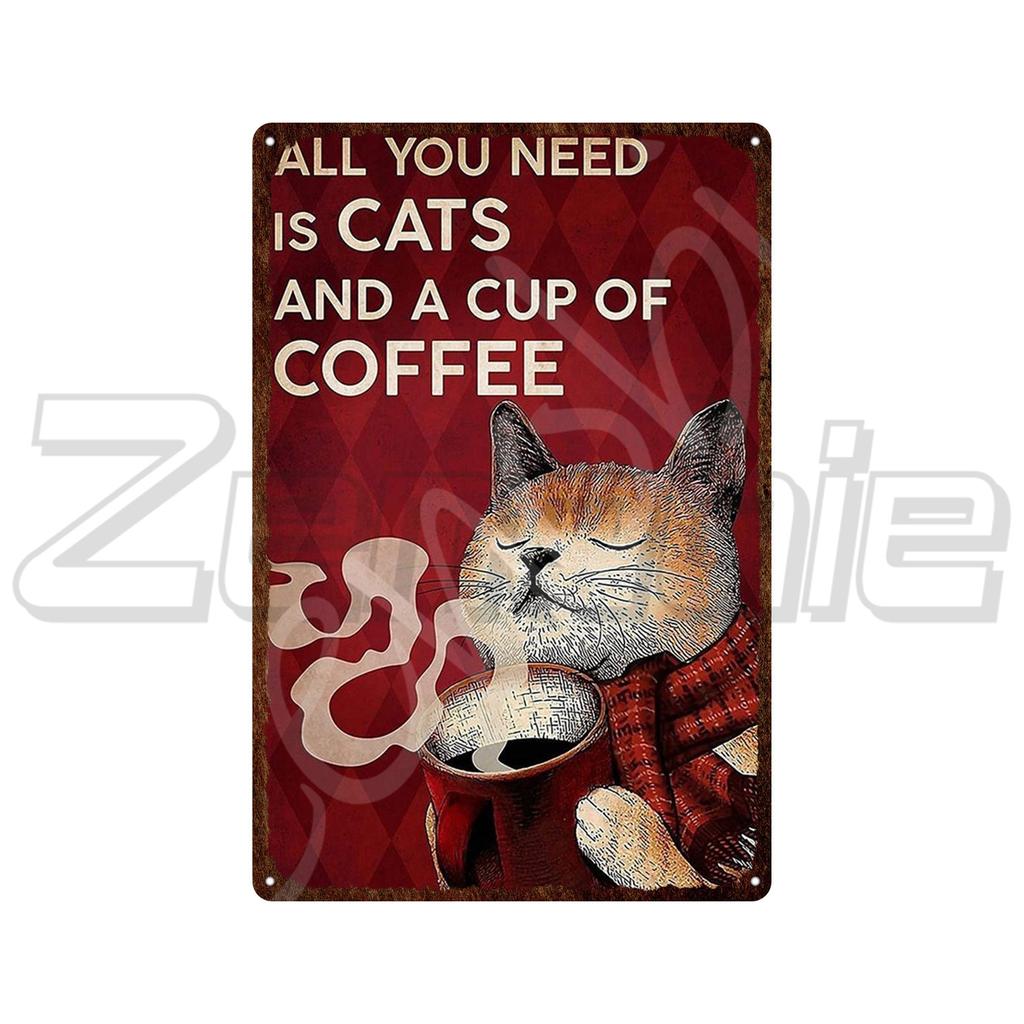 Металлическая вывеска Настенный декор Кот и кофейная банка Знак с текстом Вот что я делаю Я пью кофе Я ненавижу людей и Я знаю вещи Табличка