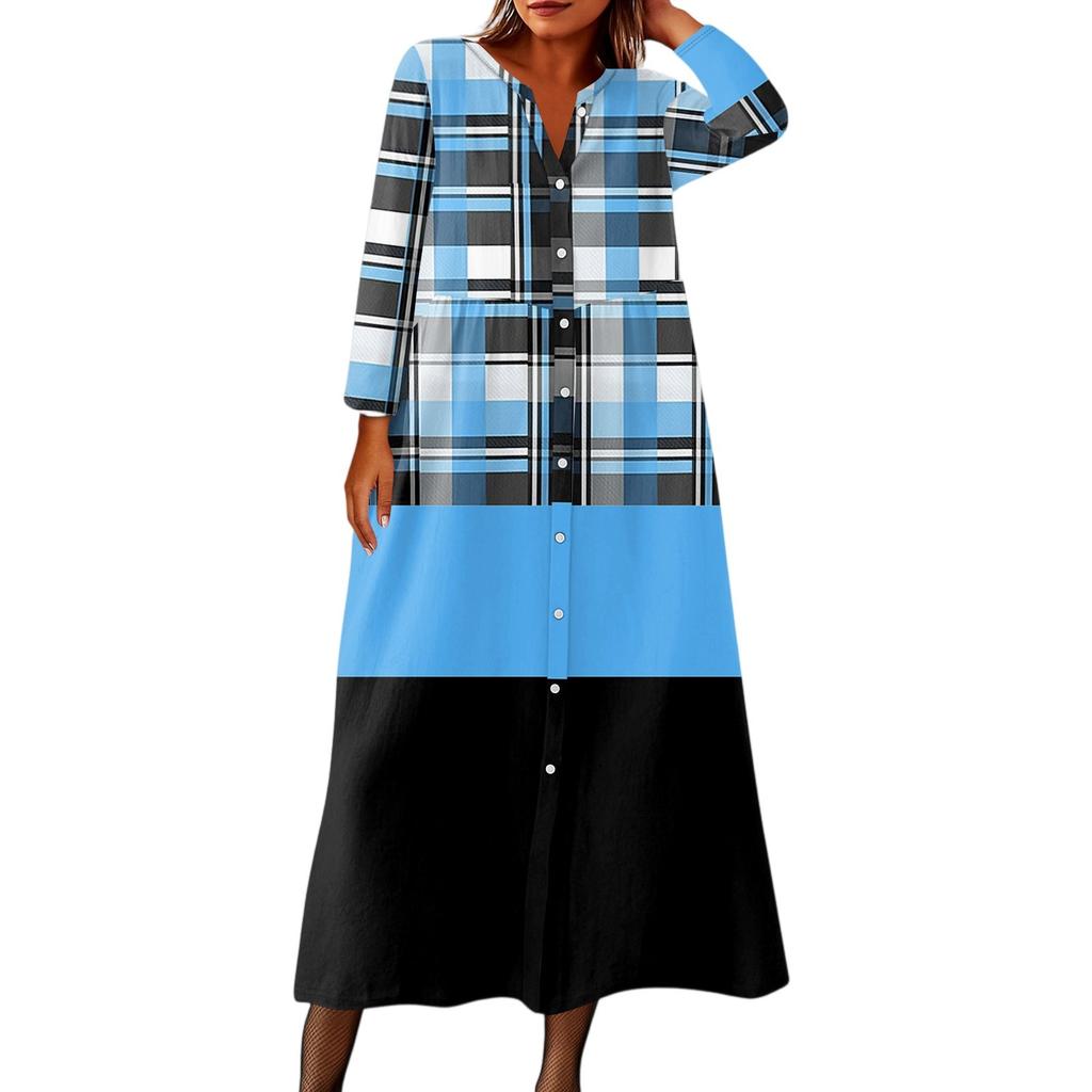 Женское модное платье-рубашка свободного кроя с принтом, круглым вырезом и рукавами семь четвертей на пуговицах