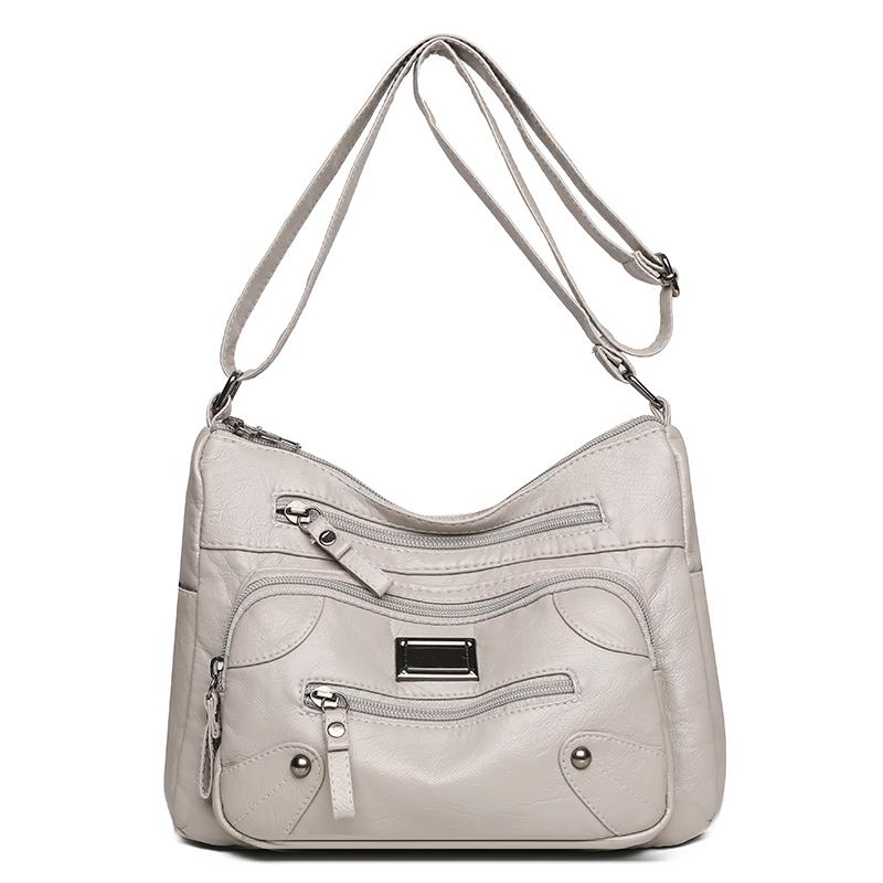 Сумка-мессенджер для женщин среднего и пожилого возраста, женская однотонная сумка из мягкой кожи с несколькими карманами