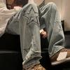 Мужские джинсы Fly со средней посадкой на молнии, брюки большого размера со звездным эстетическим узором, прямые широкие джинсовые брюки, свободные джинсы High Street