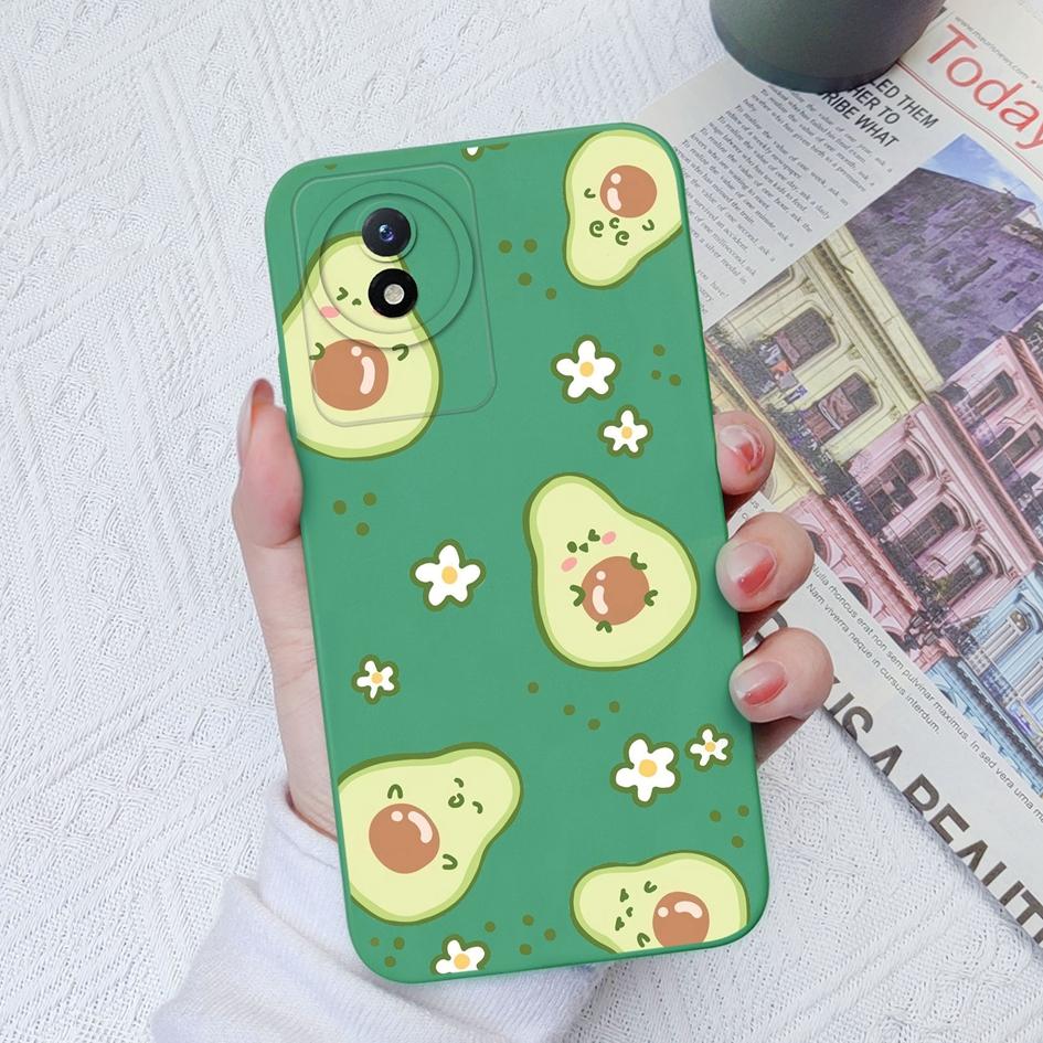 Чехол для Vivo Y02 Y02S Y91C Y11 Y12 Y70 Y72 Y73 Y20 Y51 Y16 Модный защитный цветок авокадо Жидкий силиконовый бампер для чехлов для телефонов Vivo Coque Fundas