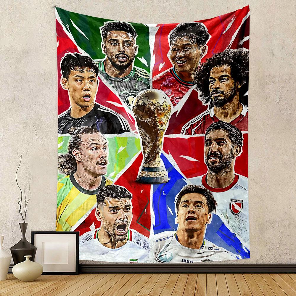 "World Cup Players Collage Design" Patterned tapestry home decor, suitable for bedroom and living room, gift