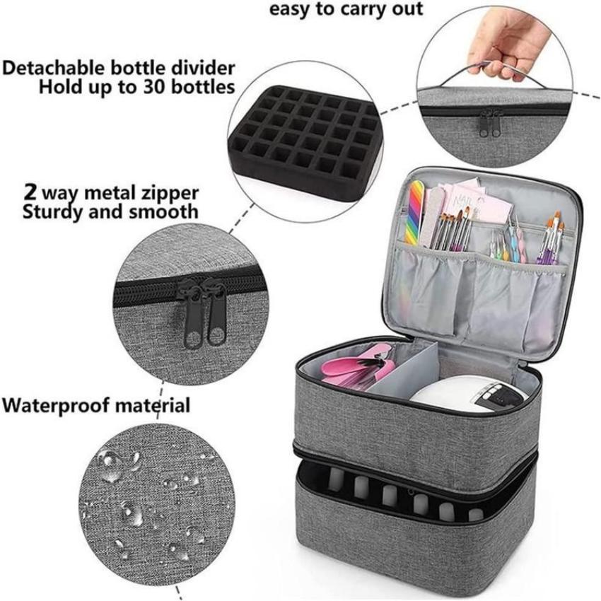 Большой вместительный органайзер для лака для ногтей, чехол для переноски, двухслойная лампа для сушки ногтей, кисть для дизайна ногтей, дрель для ногтей, коробка-органайзер для лака для ногтей