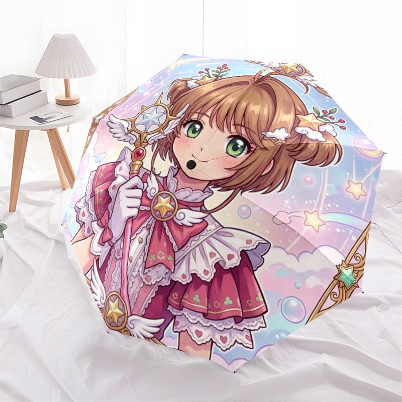 1 шт. Автоматический складной зонт с рисунком Cardcaptor Sakura, 8 спиц, портативный, складной, для путешествий, Рождественский, День рождения, Подарок
