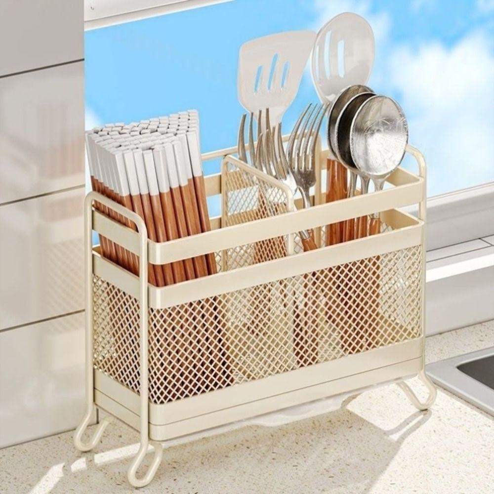 Wall Mounted Cutlery Draining Rack Multi Compartment Chopsticks Storage Holder Home Use