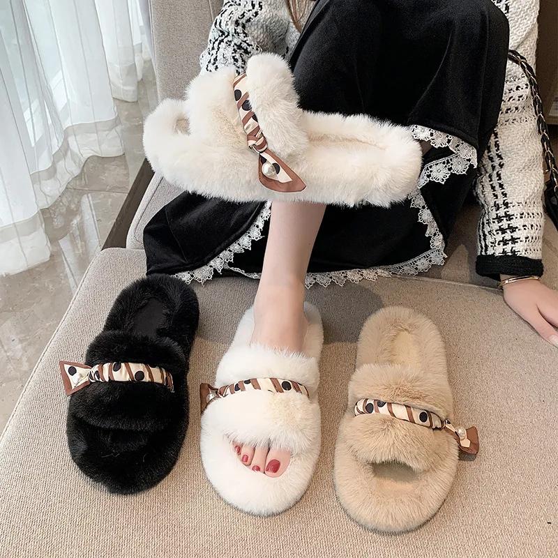 Меховые тапочки женские 2024 новые осенне-зимние модные толстые домашние хлопковые тапочки для отдыха теплые китайские тапочки женские туфли для женщин