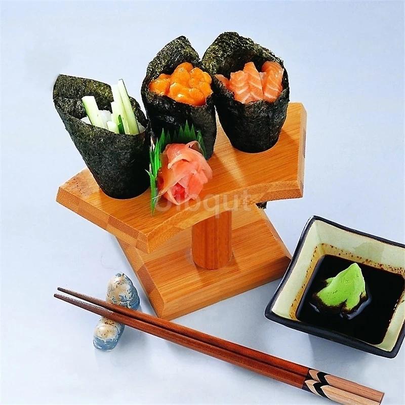 Bamboo and Wood Hand Roll Holder Porphyra Roll Sushi Rack Sushi Container Japanese Sushi Rack Wooden Tableware Ice Cream Rack