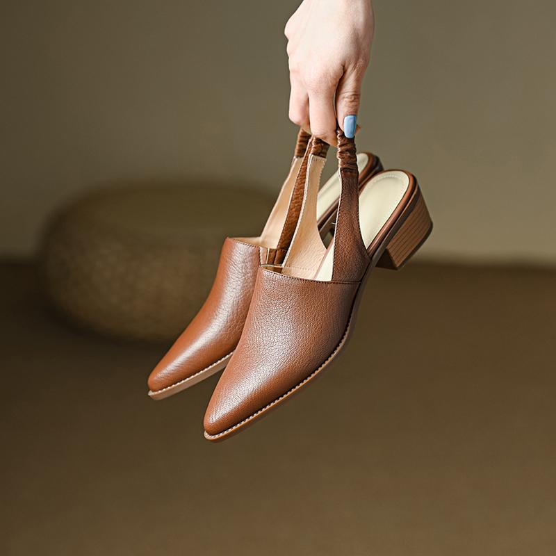 2024 New Women Sandals Spring Summer Fashion Genuine Leather Slingbacks Pumps Office Ladies Casual Shoes Woman Women Sandals