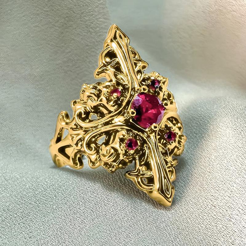 Luxury explosion, personality trend, gothic style, dark cross pattern ring, Halloween gift