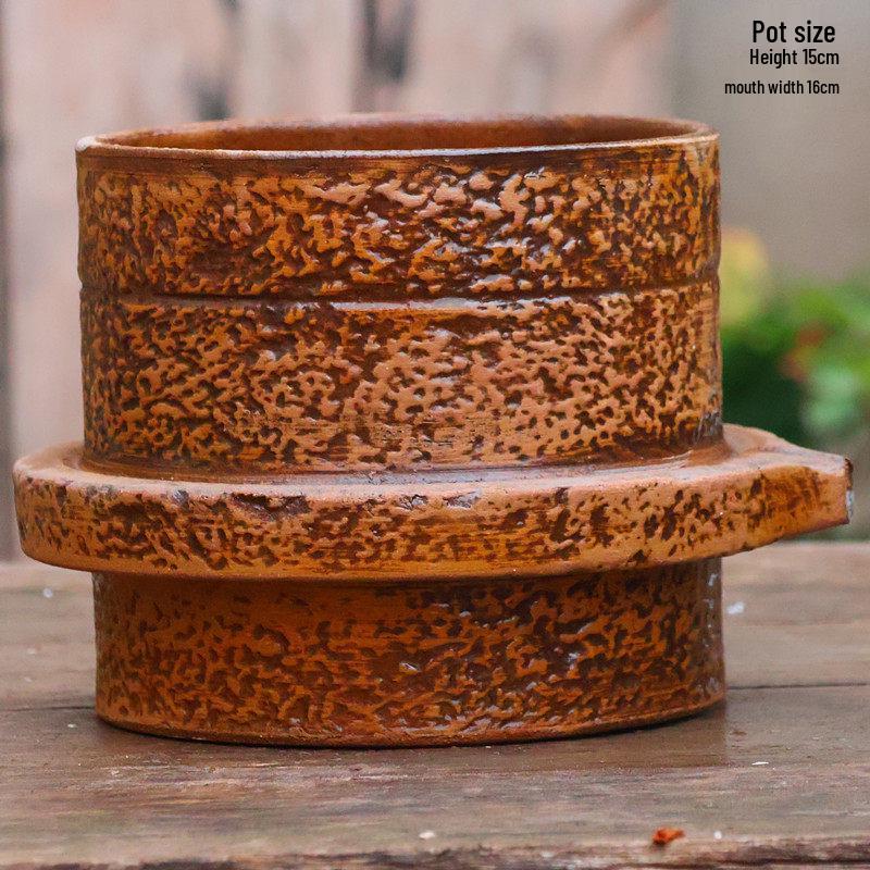 Retro Coarse Pottery Succulent Bonsai Floor Pot for Indoor Plants