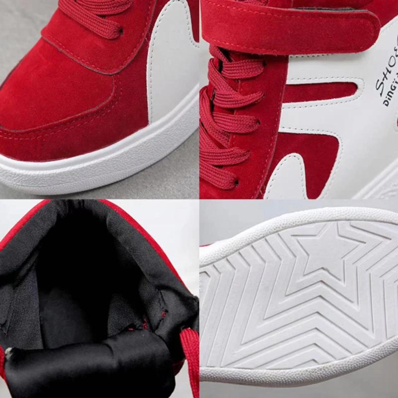 Женские красные кроссовки с высоким верхом на толстой подошве, повседневные туфли на танкетке, внутреннее увеличение, женские вулканизированные туфли на шнуровке, Zapatillas De Deporte