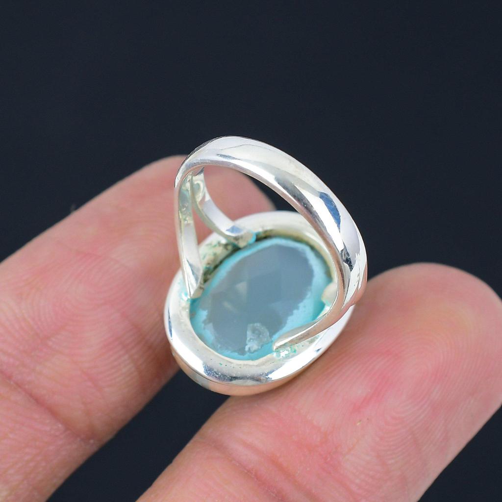 Ограненный натуральный драгоценный камень халцедон, твердое серебро 925 пробы ручной работы, подарок для ее кольца, ювелирные изделия