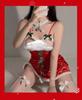 Velvet Bow Cutout Lingerie Set: Plush Patchwork Christmas Uniform for Women