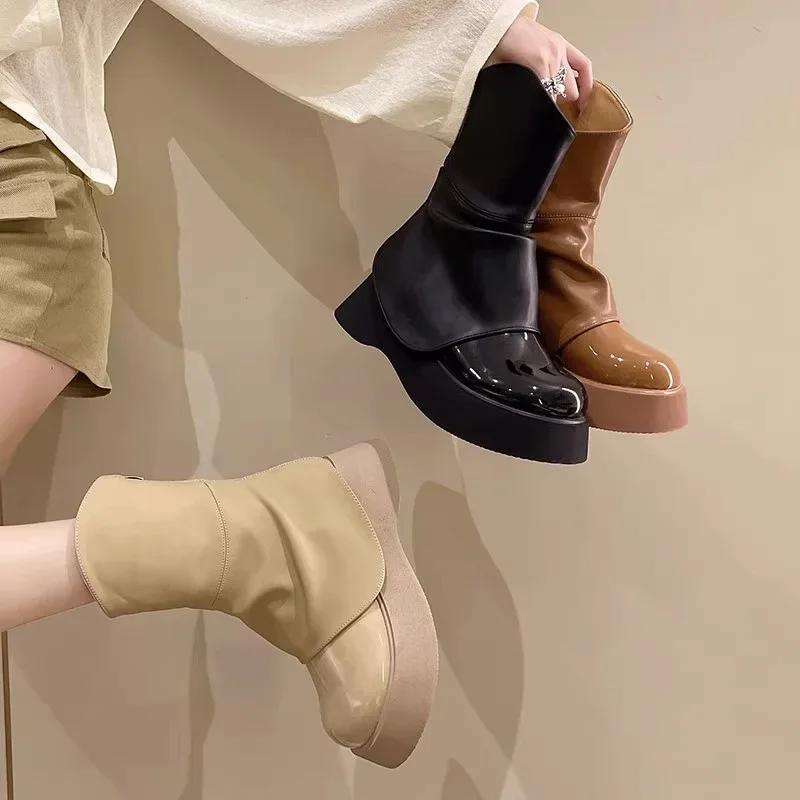 Thick Bottom Women Short Pipe Boots Fashion Back Zipper Platform Shoes New Autumn Winter Waterproof Non-slip Booties Mujer 2024