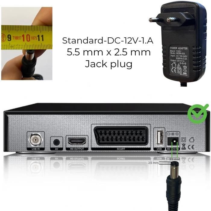 Leyf Alimentation Universelle 12V DC 1A , AC 100-240V 50/60Hz, Adaptateur, Alimentation Enfichable / Longueur de Câble 100cm