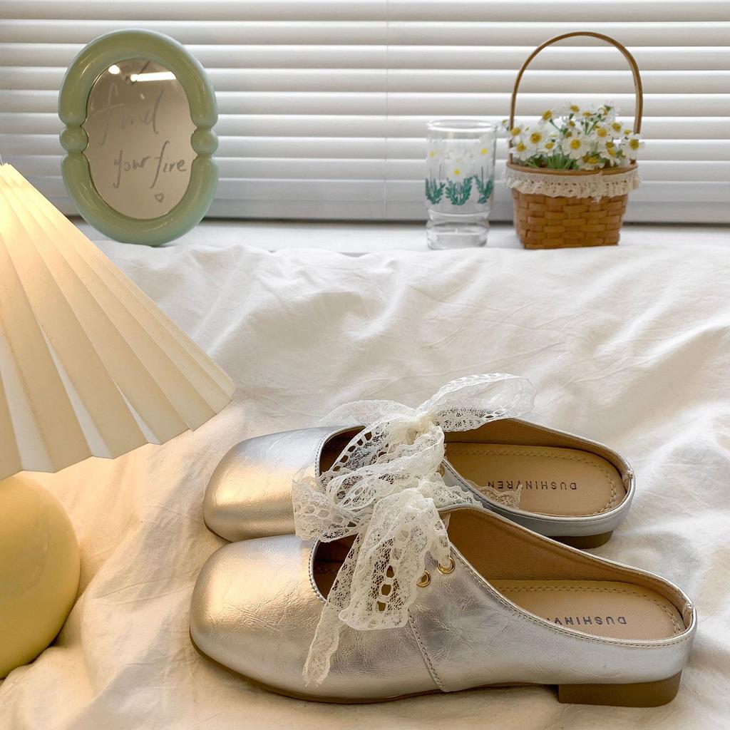 Туфли-лодочки на плоской подошве и полутапочки для женской верхней одежды 2025 новые весенне-летние туфли Мэри Джейн на одной педали для беременных вечерние туфли одинарные ш