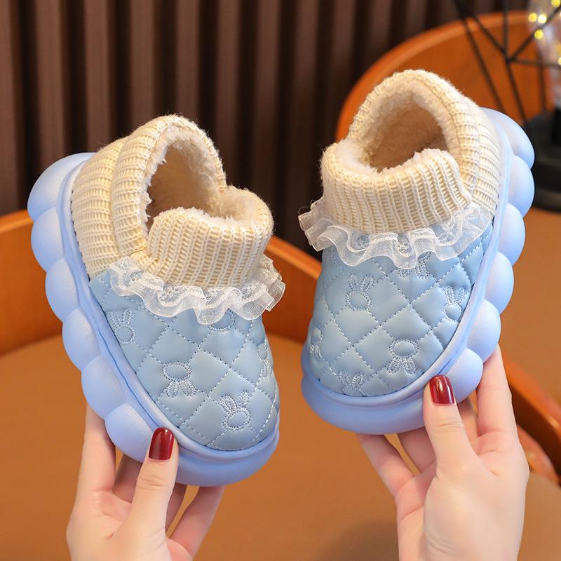 Детские водонепроницаемые хлопковые туфли с бархатной подкладкой - нескользящий дизайн с изображением мультяшного кролика для мальчиков и девочек