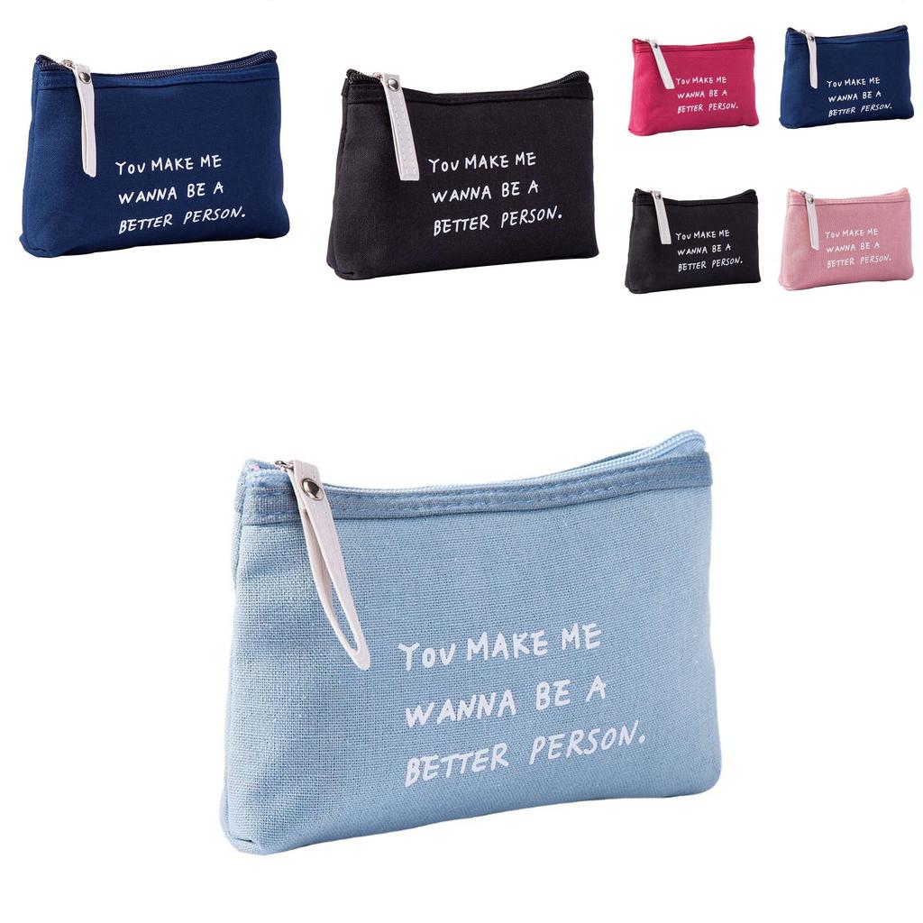 Practical Canvas Alphabet Cosmetic Bag Zipper Hand Clutch Modern Simple Wind Coin Phone Case