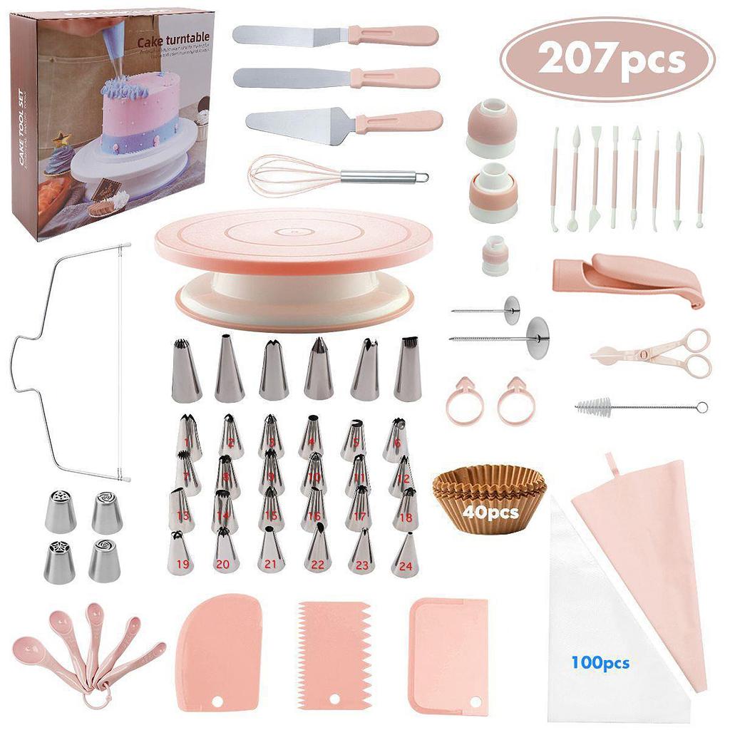 Cake Turntable Set Nordic 207-piece Baking Tool Set Piping Nozzle Spatula Cake Handmade Turntable