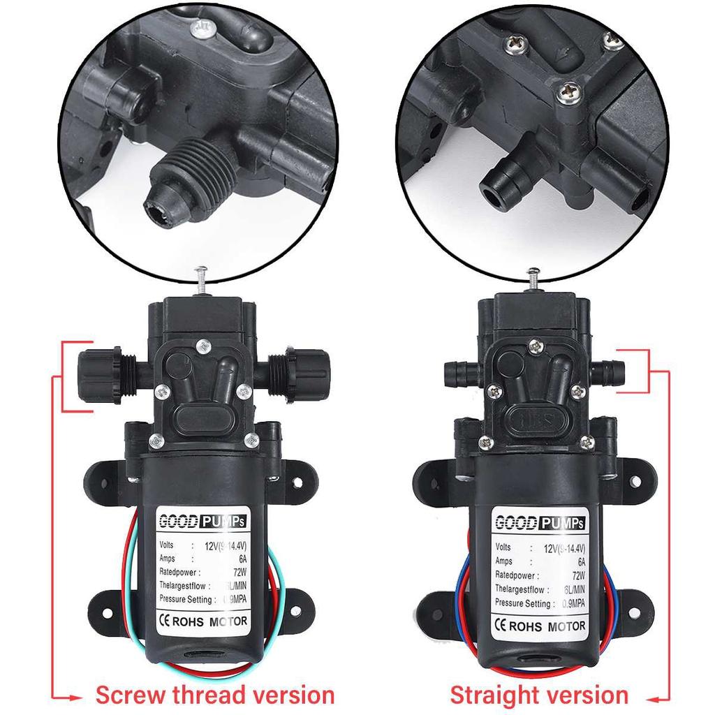 DC 12V 130PSI 6L/Min Water High Pressure Diaphragm Water Pump Self Priming Pump Automatic Switch