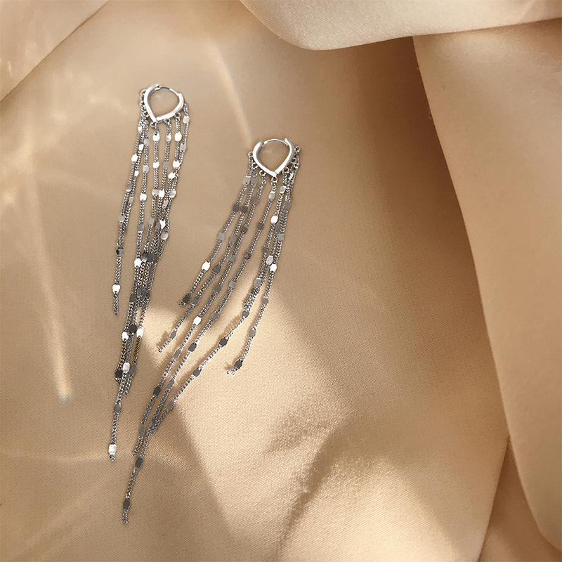 ANENJERY Love Heart Tassel Earrings for Women Long Chain Shiny Hoop Earrings Party Jewelry Wholesale