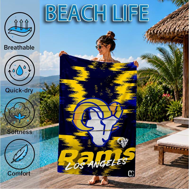 Rams Football Team Spirit Printed Microfiber Beach Towel, Soft And Absorbent, Quick-Dry, Ideal for Summer Travel, Beach Essential, Swimming Pool