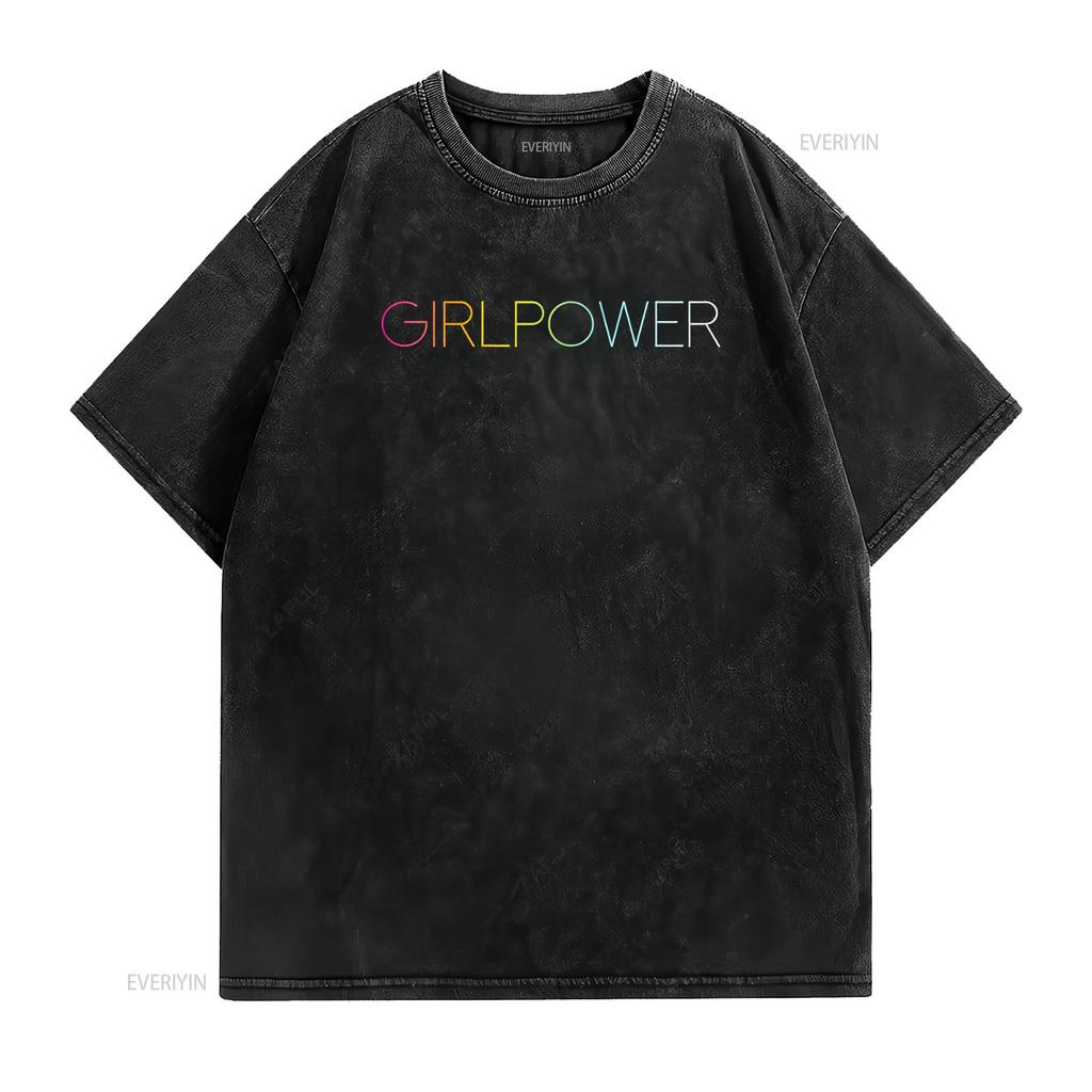 Girl Power T Shirt vintage Washed Comfortable fashion graphic Soft streetwear Stretched Top For Everyday Wear homme Casual