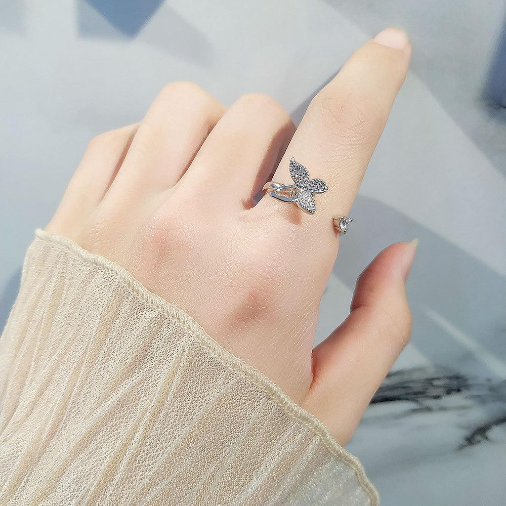 925 Silver Butterfly Open Ring For Women Simple Elegant Zircon Fairy High End Jewelry