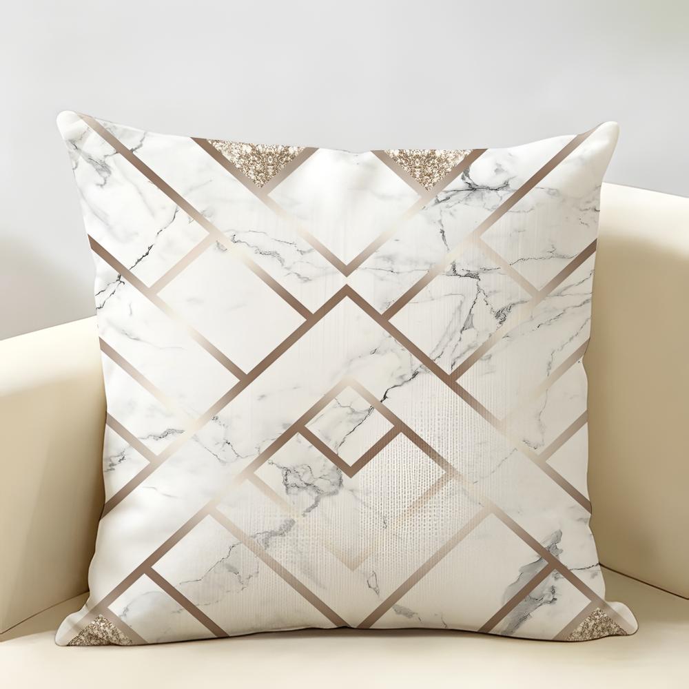 Marble Geometric Patterns Cushion Cover Natural Linen Organic Fabric Double-Sided Printing Breathable Perfect For Home Decor