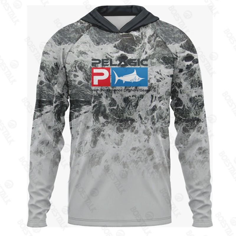 Pelagic UPF50 Ice Silk Fishing Shirt Lightweight Breathable Long Sleeve Hooded Men Outdoor Angling