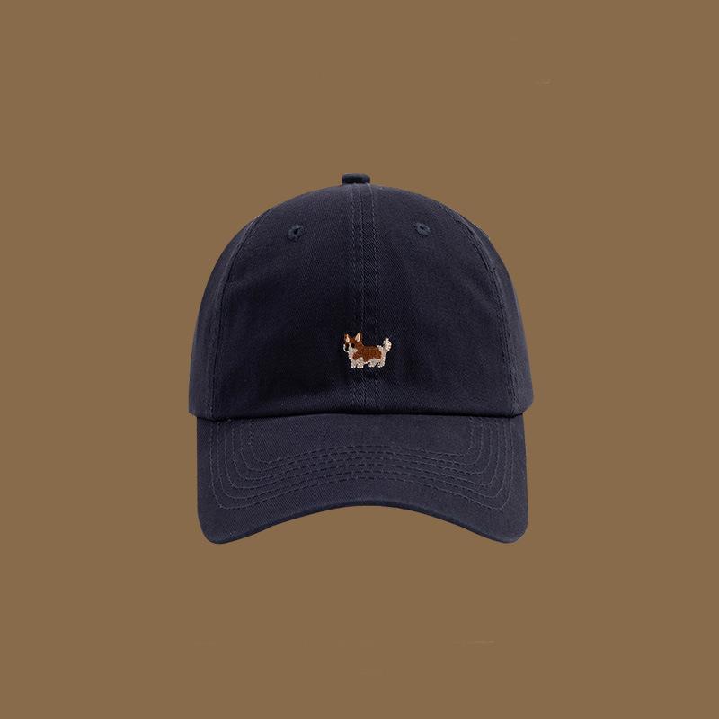 Men's Spring and Autumn Korean Style Cute Puppy Corgi Embroidered Duckbill Cap, Casual Versatile Sunshade Baseball Cap for Couples, Women's