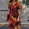 Летняя мода Женское платье с V-образным вырезом и короткими рукавами, в стиле ретро, с принтом, сексуальное, с короткой юбкой