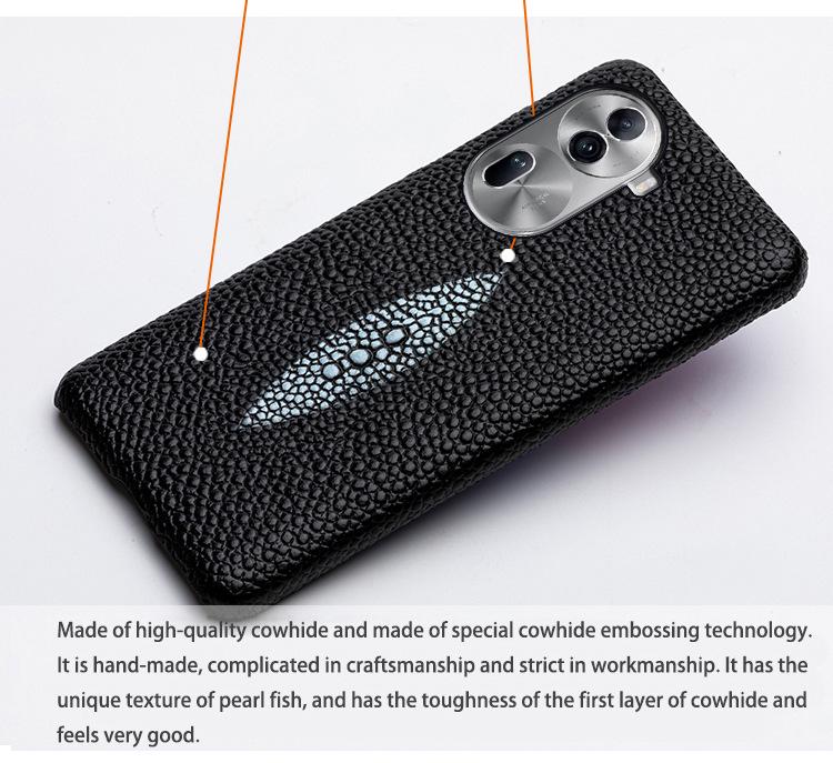 Чехол-накладка из кожи коровьей шкуры с жемчужным узором рыбьей кожи для OPPO Reno4/Reno4Pro