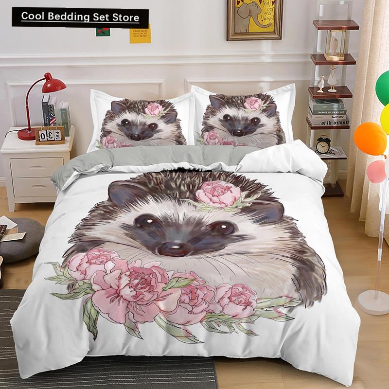 Пододеяльник с изображением ежа King Queen 3D Lovely Animal Комплект постельного белья для детей, подростков, взрослых, дикая природа, пододеяльник, наволочка, детские подарки