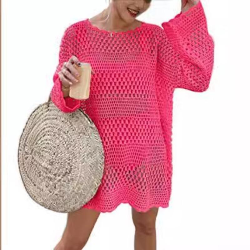 Женская летняя пляжная накидка с круглым вырезом и открытыми плечами, свободный повседневный трикотаж