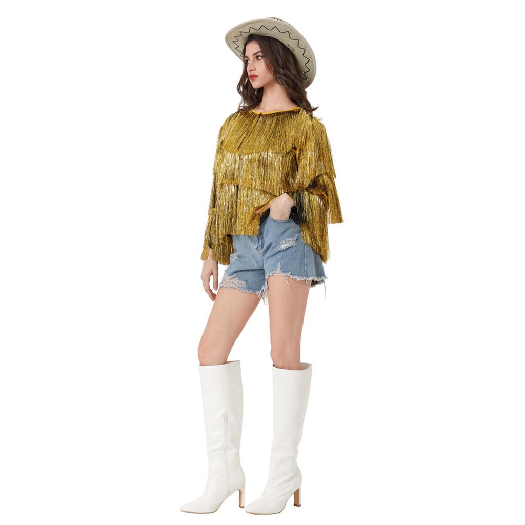 Women's Sequin Fringe Jackets Sparkly Tassel Hem Long Sleeve Open Front Jacket Outerwear