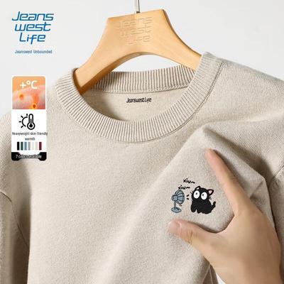 Мужской вязаный свитер свободного кроя с графикой кота-фаната от Jeanswest