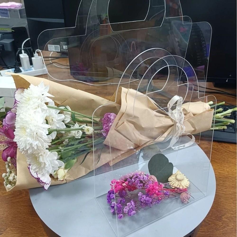 3 Pieces Transparent PET Flower Bouquet Bag Waterproof Romantic Flower Wrapping Handbag Portable with Handle Flower Packing Bag