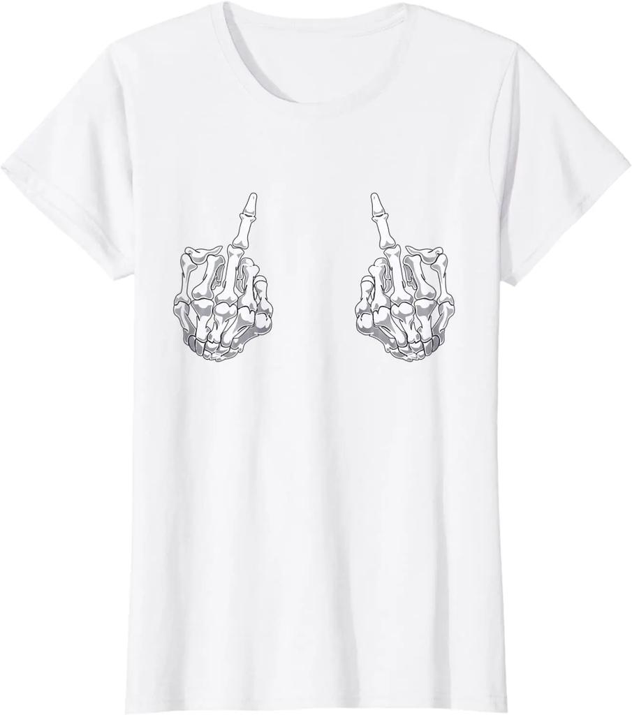 Рука скелета Хэллоуин Кости Средний палец Череп Мужчины Женщины Футболка Fxk Повседневный Четыре сезона Мужские футболки Homme