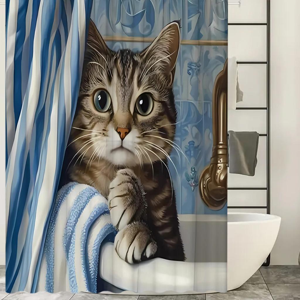 1/4 шт. Роскошный милый узор для кошек, водонепроницаемый комплект занавесок для душа, декоративный набор для ванной комнаты, нескользящий коврик для унитаза, коврик для ванной и 12 крючков