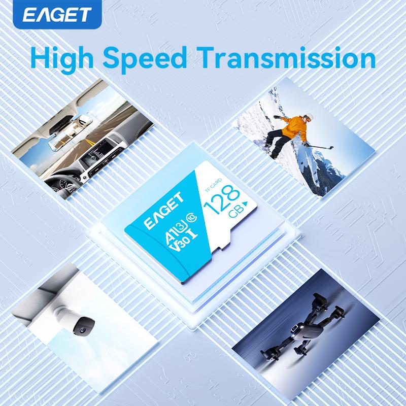 EAGET Карта SD, V30 I A1 Class 10, высокоскоростная карта памяти, длительная запись, без батареи, для смартфонов, компьютеров, камер, игр
