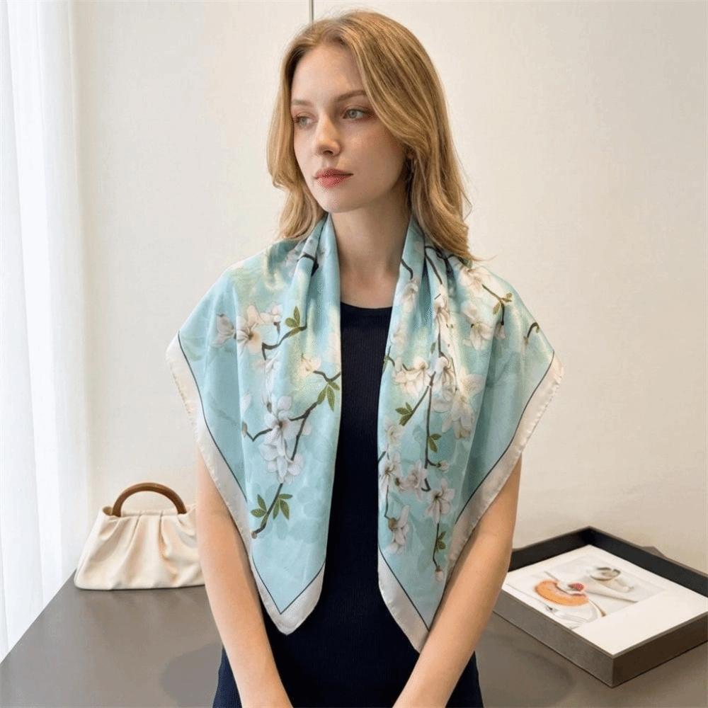 Floral Print Square Silk Scarf Luxury Neckerchief Scarf Hair Band Bandana Scarf Women