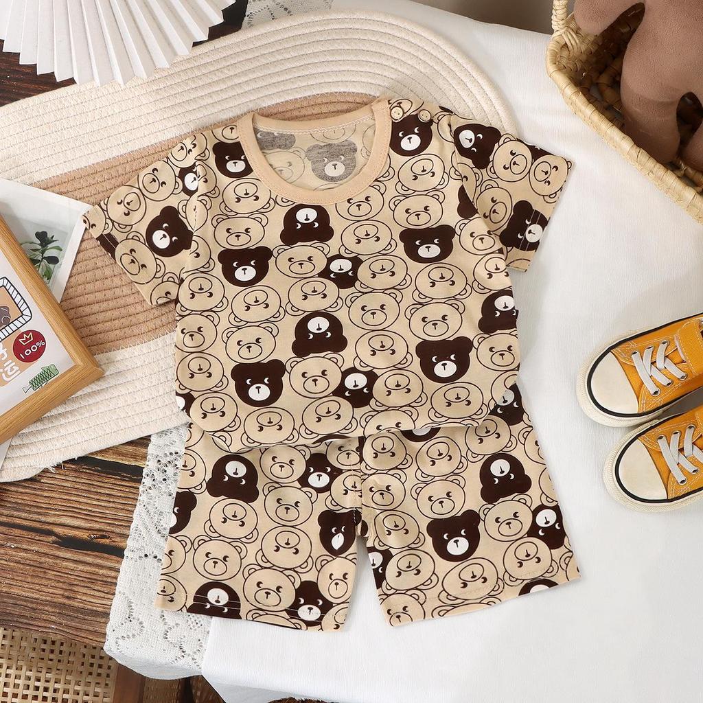 2025 Новый детский комплект для дома из хлопка с коротким рукавом - Летняя спортивная одежда для мальчиков и девочек