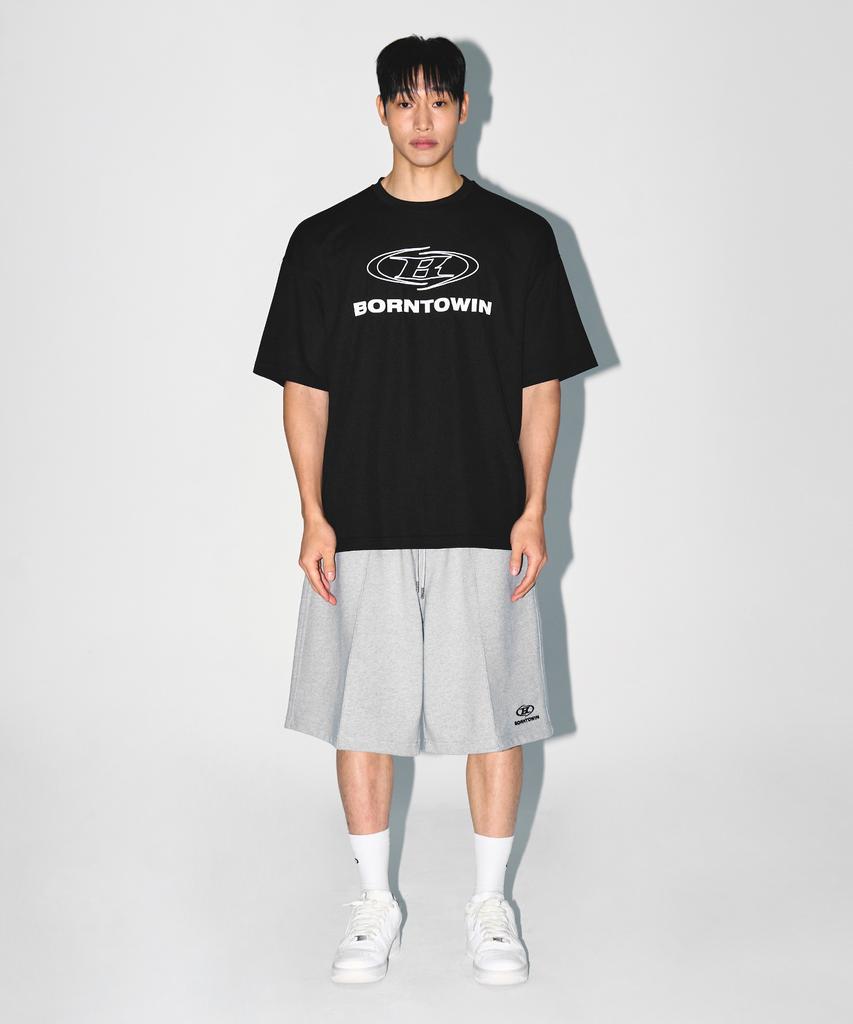 BORN TO WIN Stroke B Logo Semi Over Fit T-Shirts [Black]