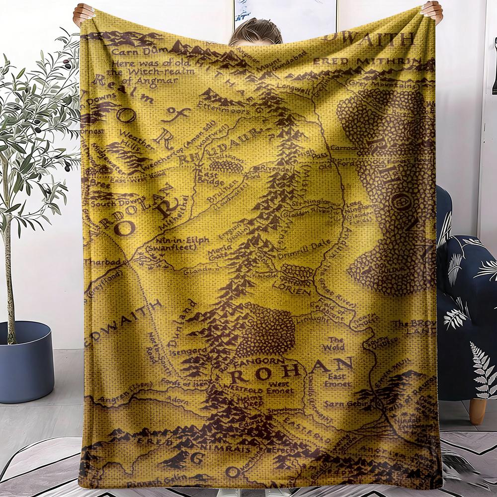 GUOYU Blanket Middle Earth Map Throw Soft Flannel Throw Summer Blanket Lightweight Cozy Nap Blanket for Sofa Bed Travel