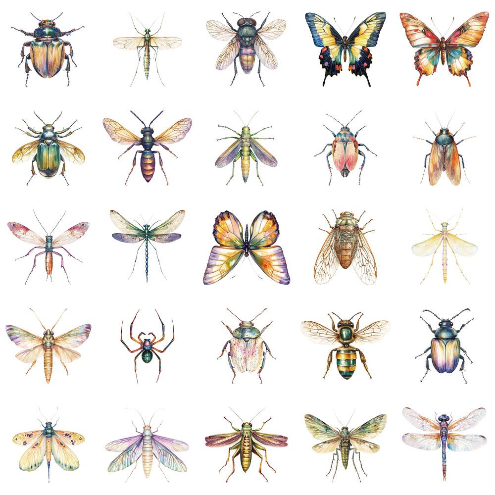 50PCS Exquisite Insect Watercolor Graffiti Stickers Handbooks DIY Luggage Notebooks Motorcycles PET Waterproof Stickers